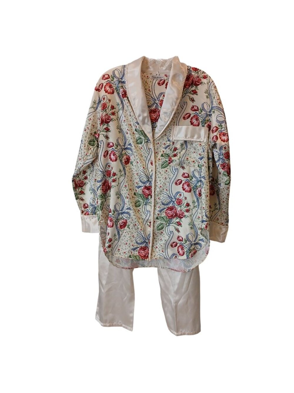 Private Luxuries Small Lounge Pajama Set Floral Satin Polyester Cotton Blend N27